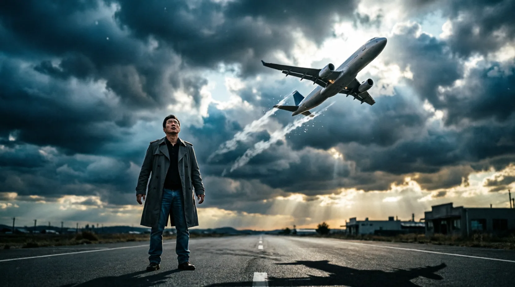 plane behind a man